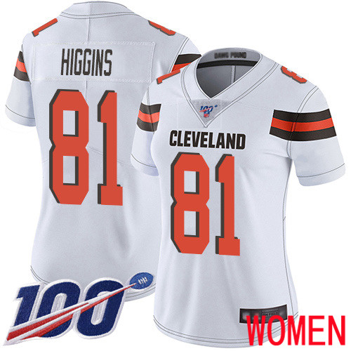 Cleveland Browns Rashard Higgins Women White Limited Jersey #81 NFL Football Road 100th Season Vapor Untouchable->women nfl jersey->Women Jersey